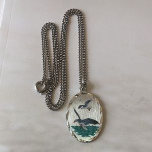 Genuine Pewter Seagulls Birds Beach Necklace